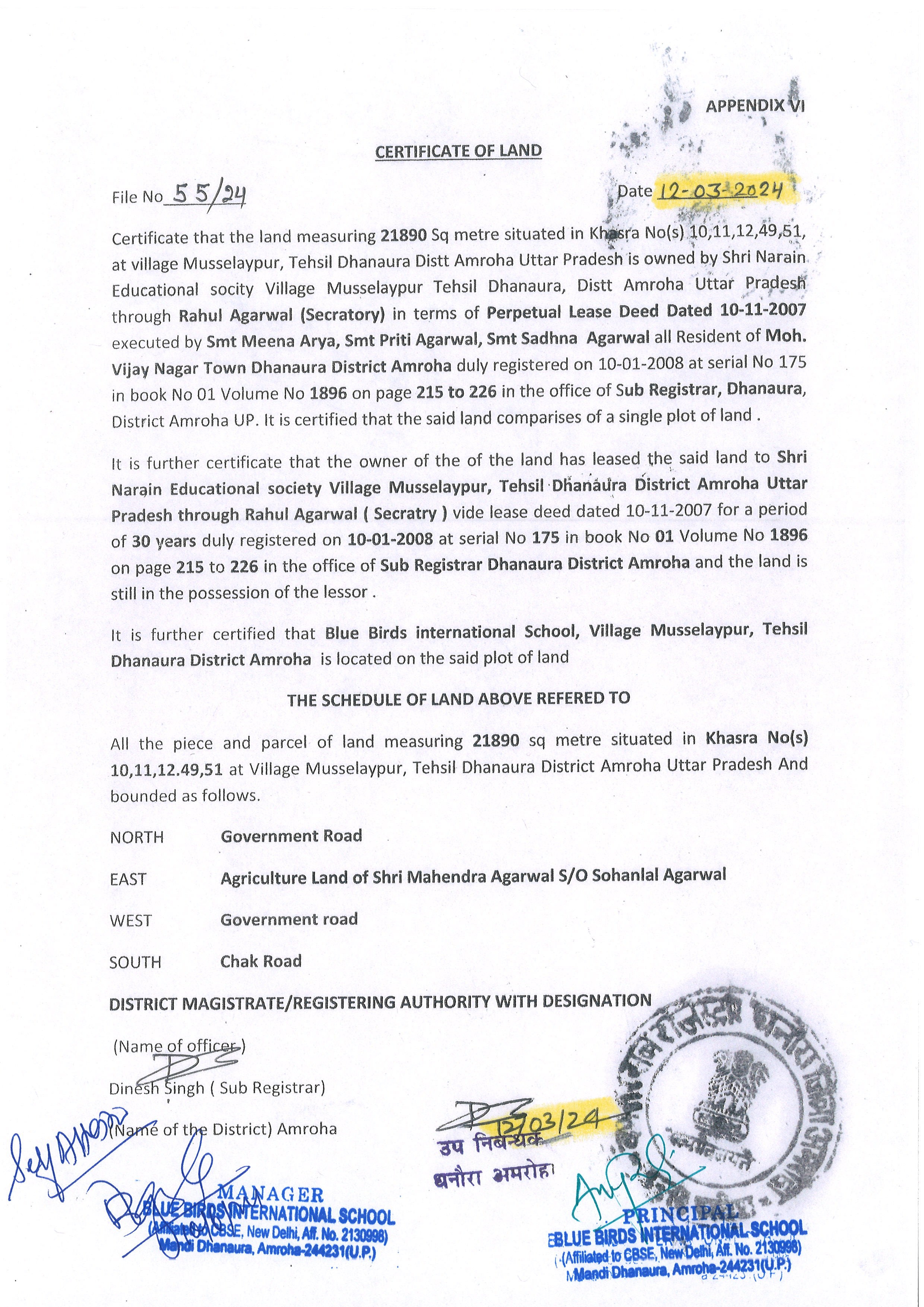 Certificate of Renewal of Society